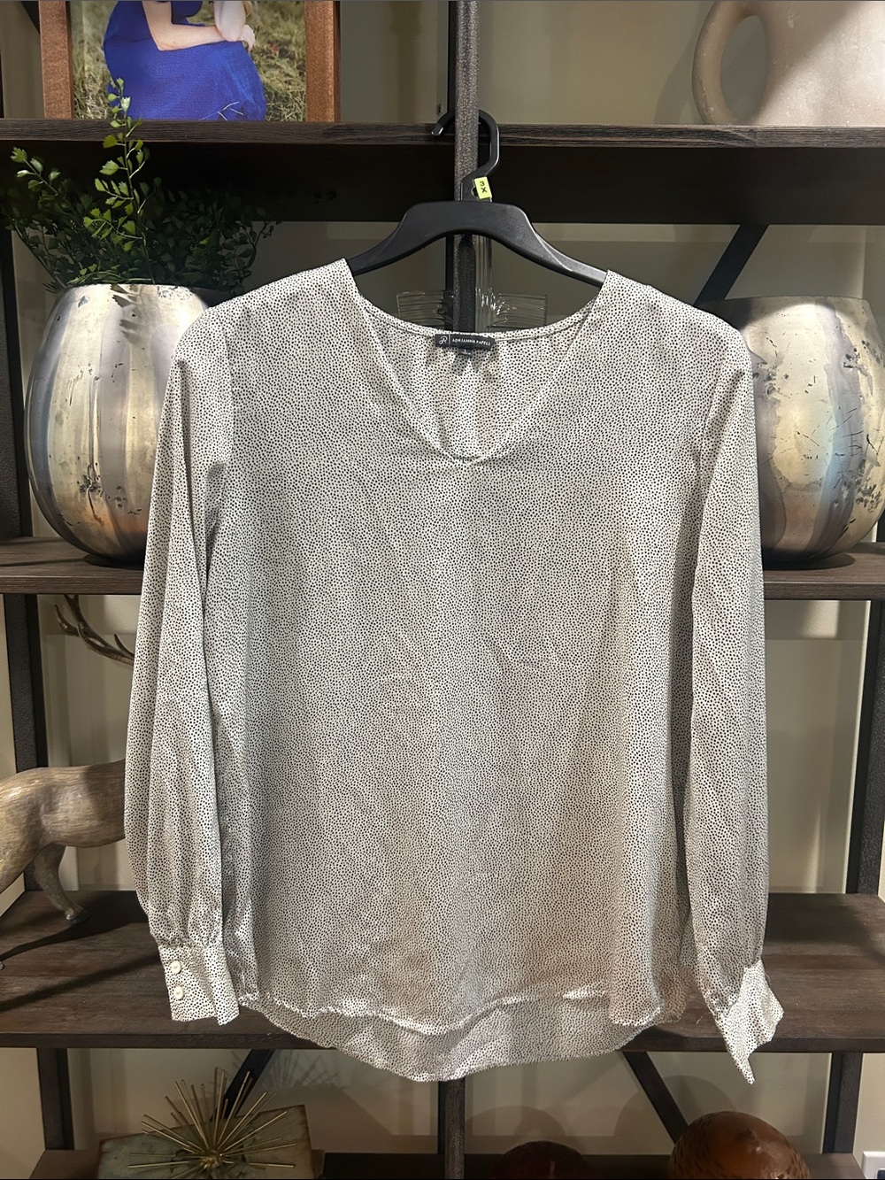 Light Gray Printed V-Neck Long-Sleeve Blouse large